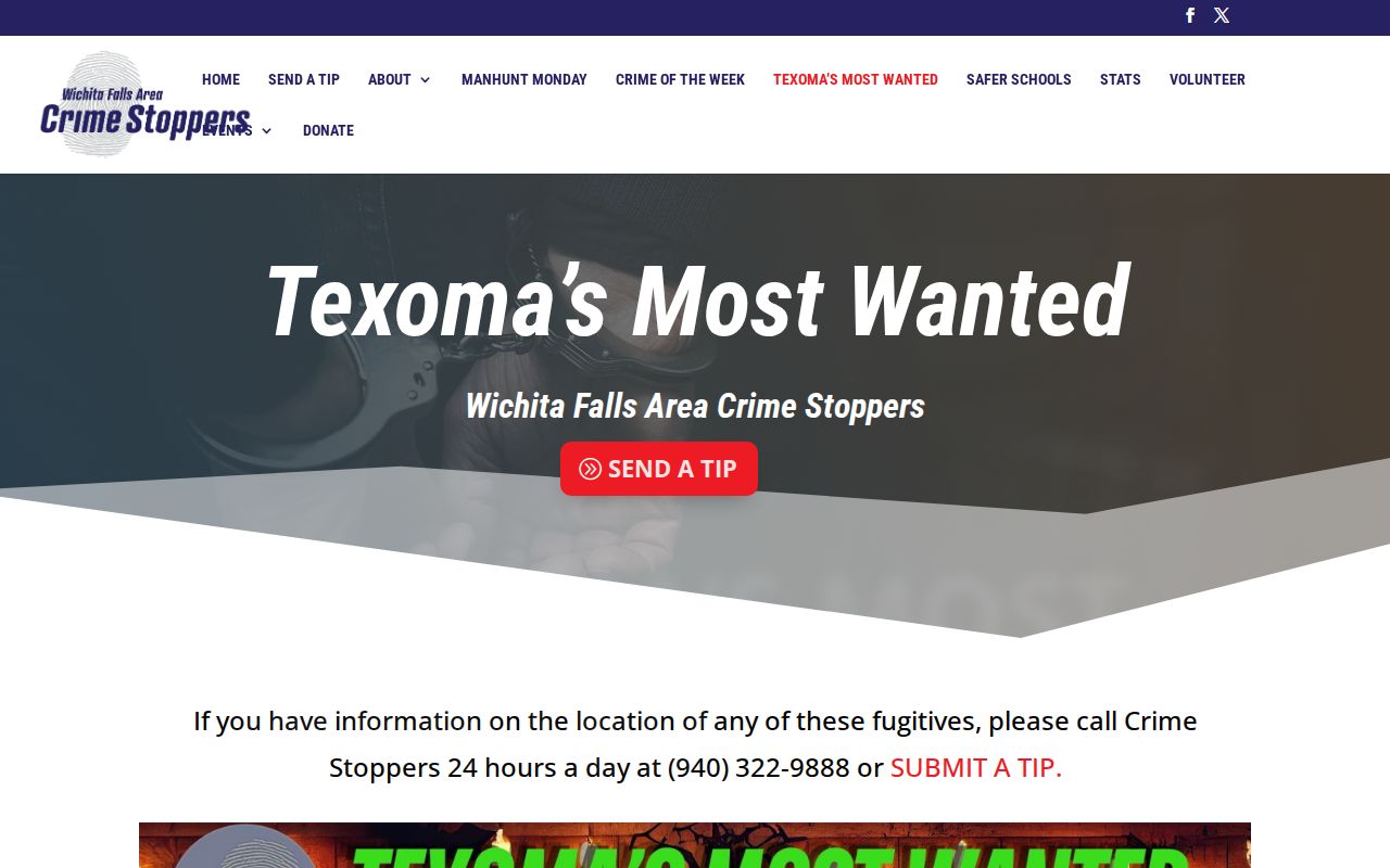 Wichita County wanted-list and warrant-record source at Wichita Falls Area Crime Stoppers